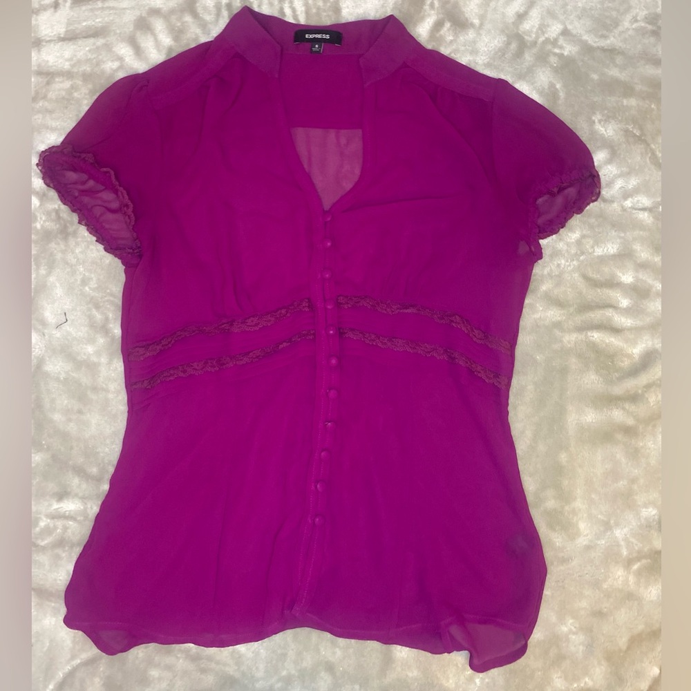 Express Purple Lace Trim Blouse - Size S